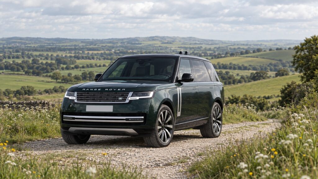 Range Rover Electric on a rocky track.