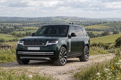 Range Rover Electric on a rocky track.